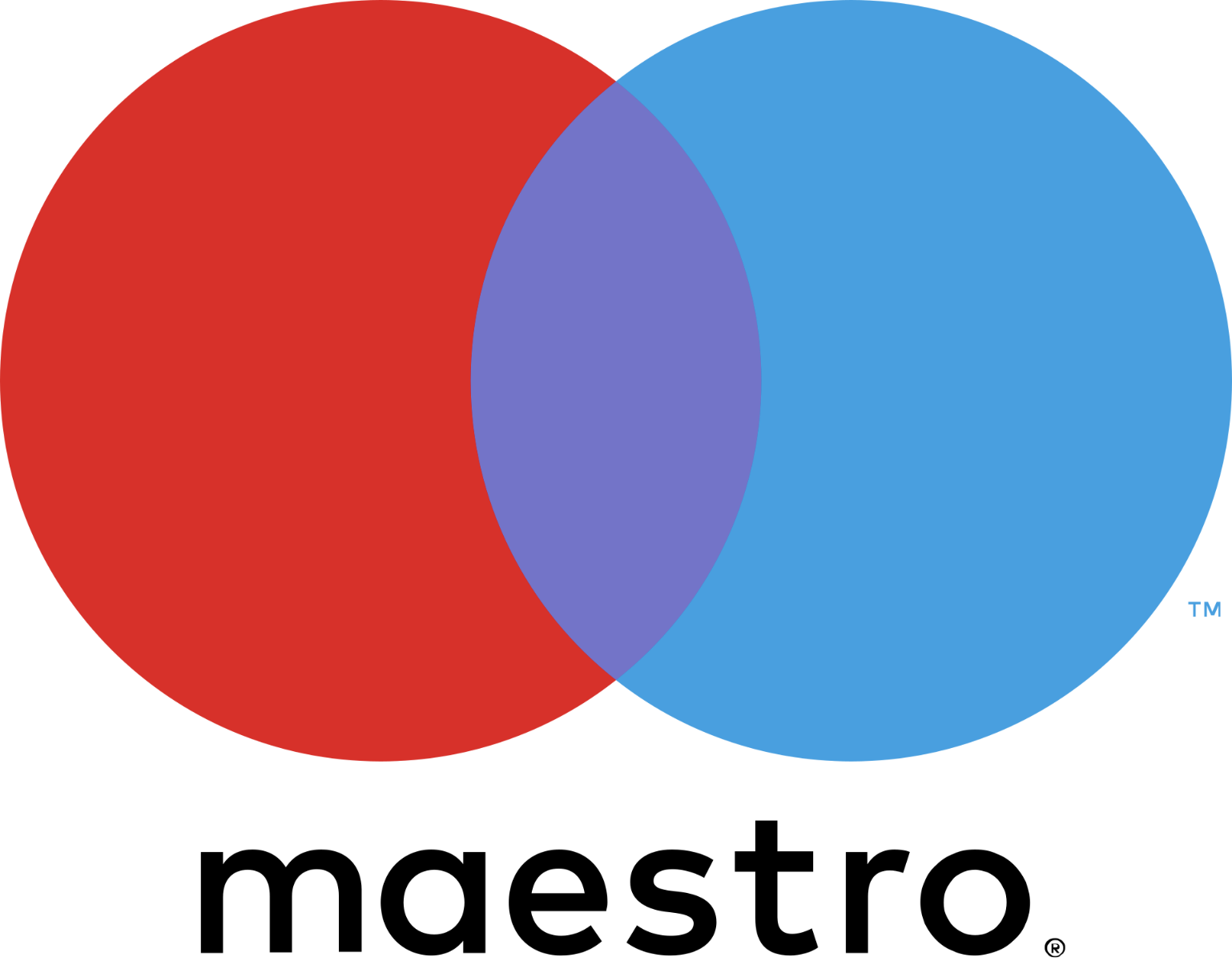 Maestro Logo mit zwei überlappenden Kreisen in rot und blau
